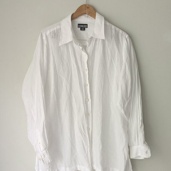 Land's End 100% linen optic white oversize button down long shirt tunic - Picture 1 of 4